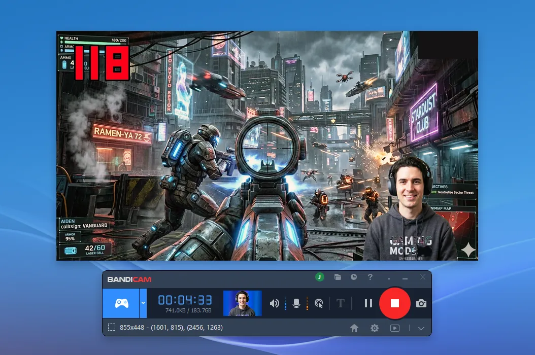 ゲーム画面とWebカメラ映像の同時録画