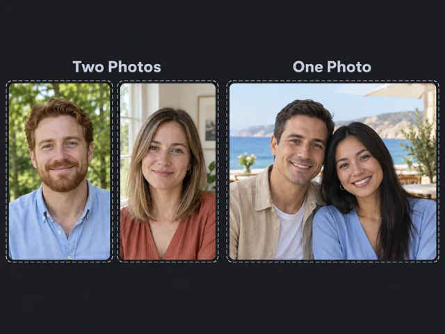 別々のポートレートとカップル写真1枚を選べるAIキス動画の写真モード