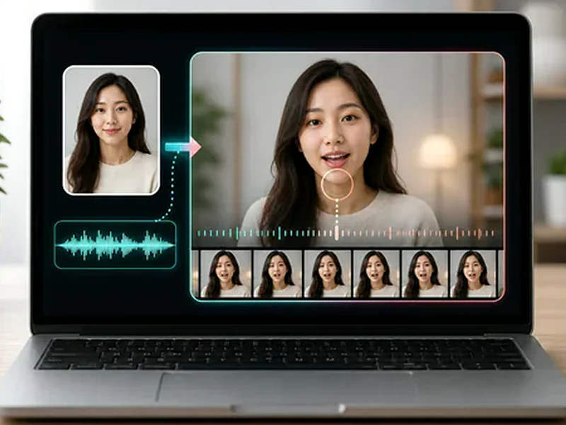 人物写真、波形、動画フレームを表示したAIリップシンクのプレビュー