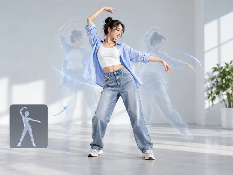 写真の人物にAIモーションコントロールを適用した例