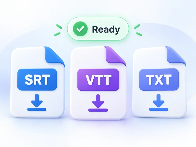 SRT、VTT、TXT形式を選べる字幕の書き出しパネル