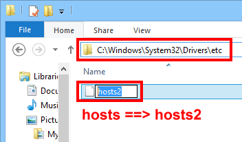 hostsファイルをリネーム