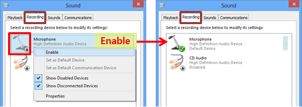 Windowsのサウンドの録音タブの設定 Windowsのサウンドの録音タブの設定