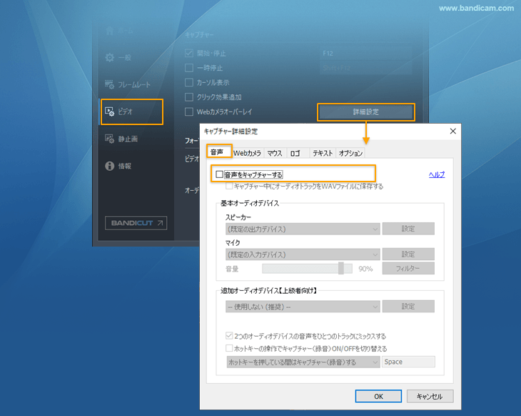音声をキャプチャーする機能を無効にする 音声をキャプチャーする機能を無効にする