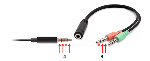 4極ミニプラグと3極変換アダプター