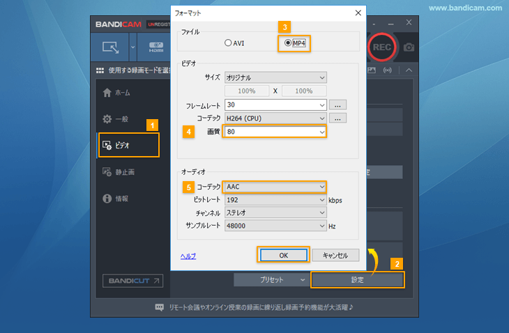 拡張子をMP4に設定し、H264とAACを選択すると最新のiPhoneなどのほとんどの端末で再生できます。