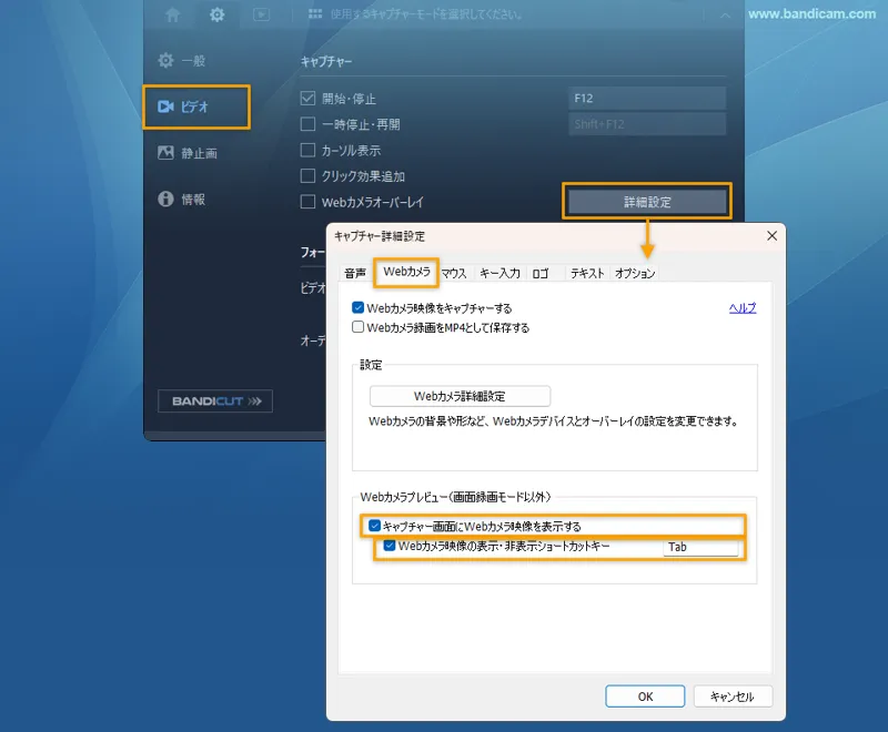 録画中にWebカメラ映像の表示・非表示を切り替える