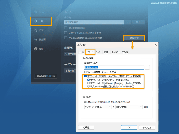 静止画キャプチャー設定画面
