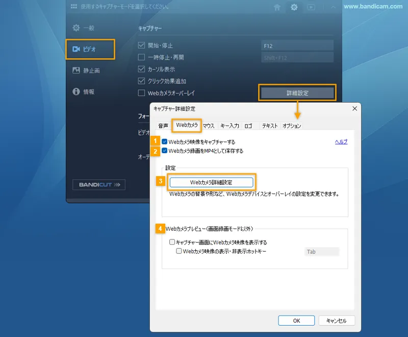 キャプチャー詳細設定 > Webカメラ（Webカメラオーバーレイ）