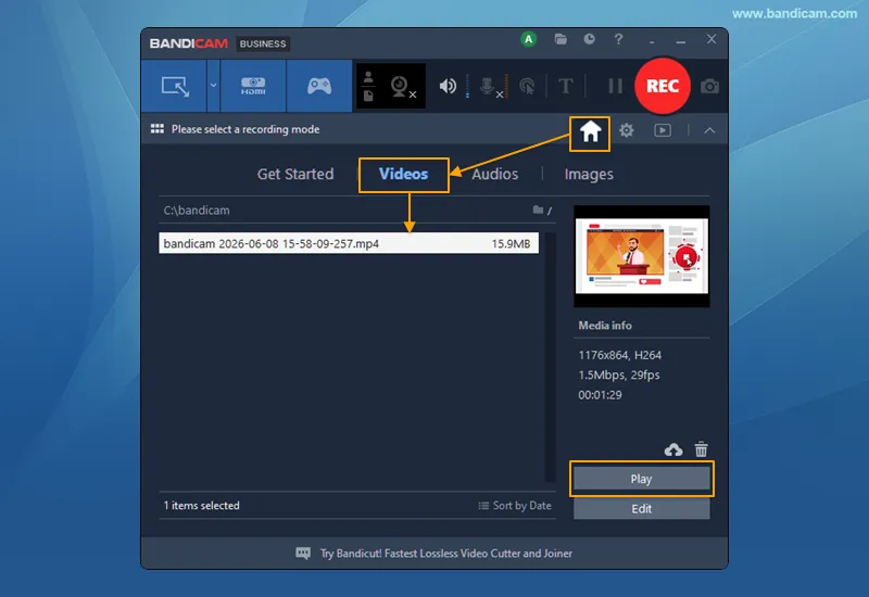 Bandicamの録画ファイル一覧