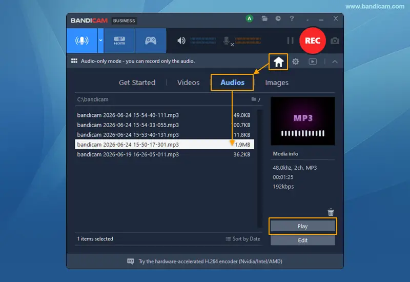 Bandicamの音声ファイル一覧