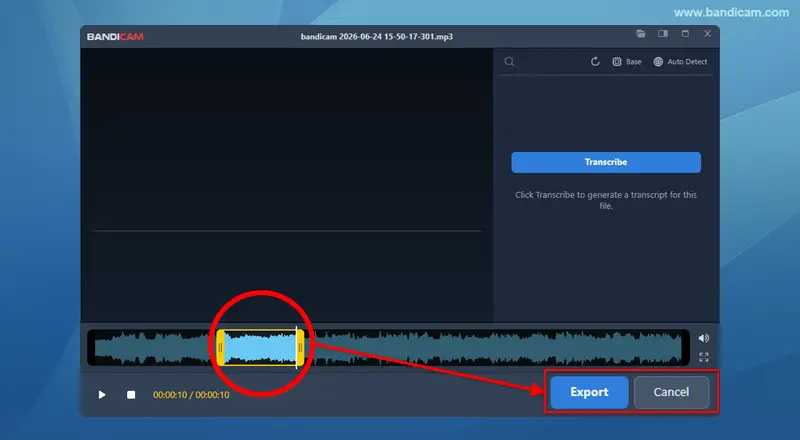 Bandicamで音声をトリミング