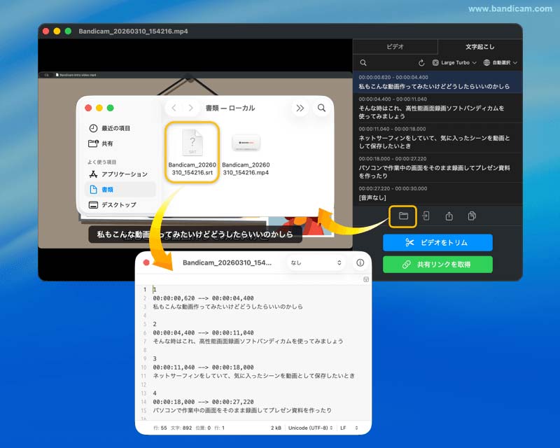 Macに自動で保存されたSRT字幕ファイル
