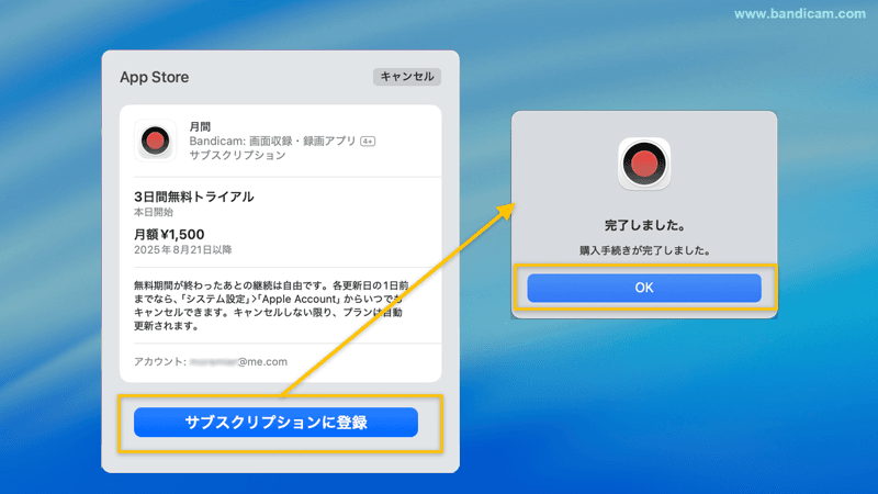 Bandicam for MacのProサブスクリプション購入手順