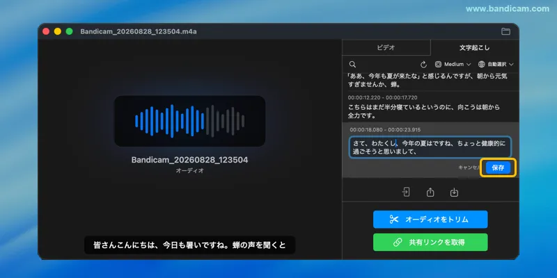 音声の文字起こし結果を確認・編集