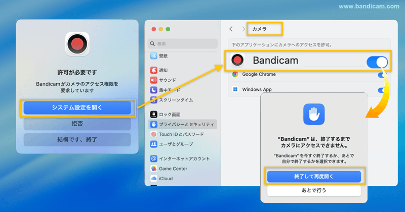 カメラアクセスの設定