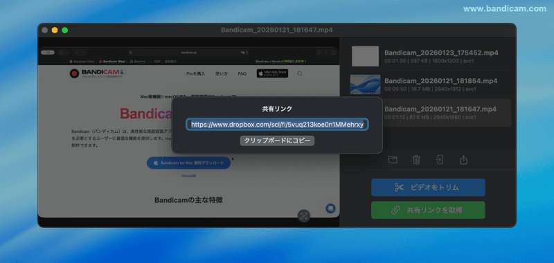 Dropbox共有リンク取得