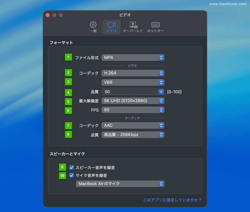 ビデオ設定