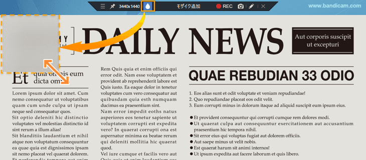 全画面録画、フルスクリーンキャプチャーでモザイク追加