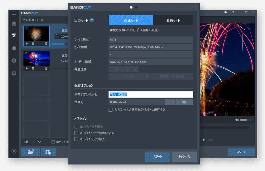 Bandicutの出力モード選択画面